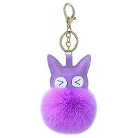 Fur Plush Key Chain, Zinc Alloy, with PU Leather & Faux Rabbit Hair, Cat, gold color plated, for woman 