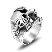 Titanium Steel Finger Ring, Skull, Unisex & blacken 