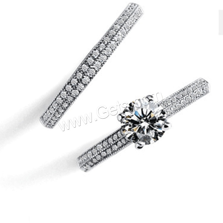 Sterling Silver Ring Set, 925 Sterling Silver, silver color plated, different size for choice & for woman & with cubic zirconia, 6mm, 2PCs/Lot, Sold By Lot
