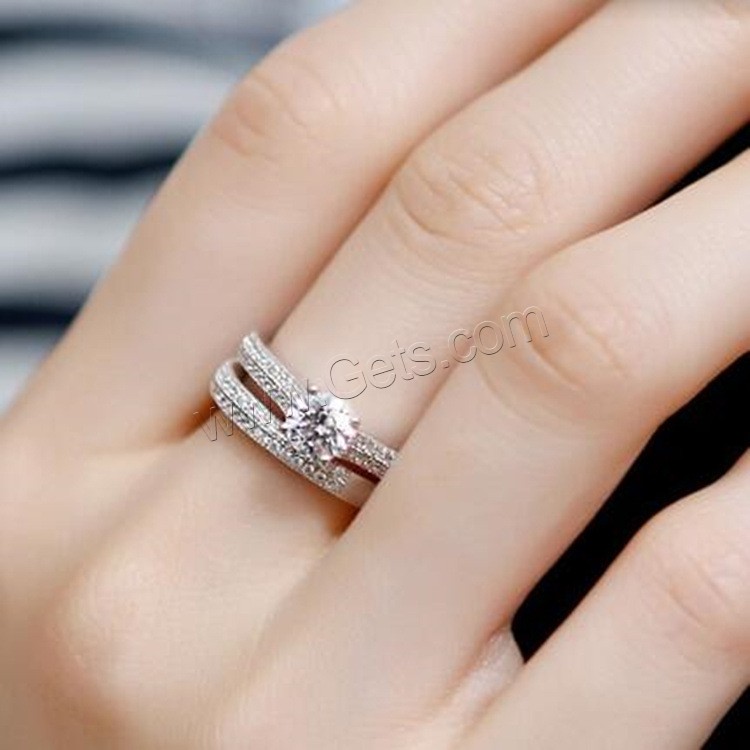 Sterling Silver Ring Set, 925 Sterling Silver, silver color plated, different size for choice & for woman & with cubic zirconia, 6mm, 2PCs/Lot, Sold By Lot