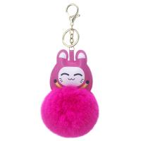 Fur Plush Key Chain, Zinc Alloy, with PU Leather & Faux Rabbit Hair, Cat, gold color plated, for woman 