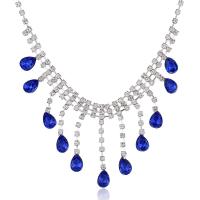 Zinc Alloy Fringe Necklace, with Crystal, silver color plated, faceted & with rhinestone Approx 12.5 Inch 