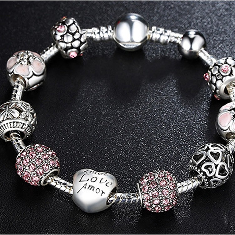 Europeo pulseras de cristal mixto, aleación de zinc, con metal, chapado en color de plata, longitud diferente para la opción & para mujer & con diamantes de imitación & ennegrezca, más colores para la opción, 3mm, longitud:aproximado 7-8.2 Inch, Vendido por Sarta