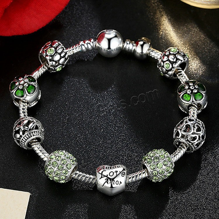 Europeo pulseras de cristal mixto, aleación de zinc, con metal, chapado en color de plata, longitud diferente para la opción & para mujer & con diamantes de imitación & ennegrezca, más colores para la opción, 3mm, longitud:aproximado 7-8.2 Inch, Vendido por Sarta