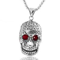 Partículas de acero Collar de suéter, Calavera, chapado en color de plata antigua, cadena de caja & para hombre & con diamantes de imitación, 24x41mm, longitud:aproximado 23.5 Inch, Vendido por Sarta