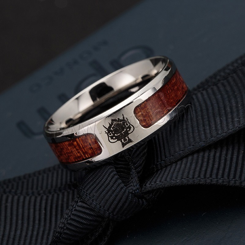 Titan Stahl Fingerring, Titanstahl, mit Holz, unisex & verschiedene Größen vorhanden & Schwärzen, verkauft von PC