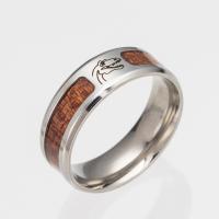 Titanium Steel Finger Ring, with Wood, Unisex & blacken 