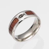 Titanium Steel Finger Ring, with Wood, Unisex & blacken 