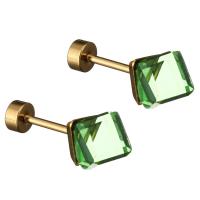 Edelstahl Ohrpiercing Schmuck, mit Kristall, goldfarben plattiert, für Frau & facettierte, gemischte Farben, 8x8x17mm, 12PaarePärchen/Menge, verkauft von Menge