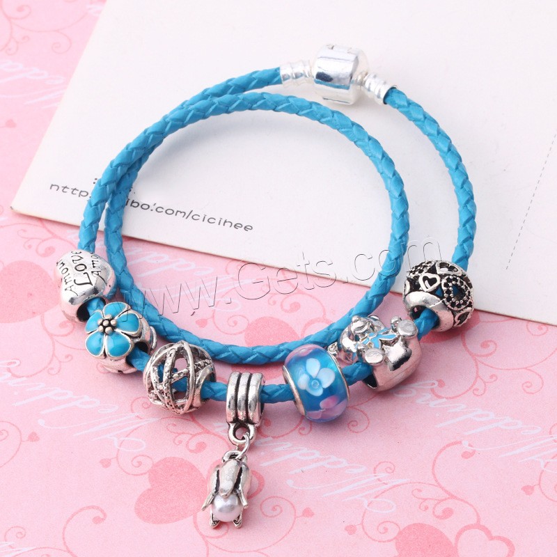 European Match Cristal Bracelets, alliage de zinc, avec Cordon PU & chalumeau, Plaqué de couleur d'argent, Double couche & longueur différente pour le choix & pour femme & émail, plus de couleurs à choisir, Vendu par brin