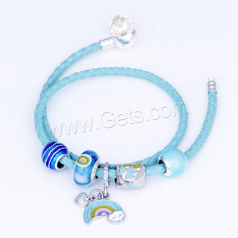 European Match Cristal Bracelets, alliage de zinc, avec Cordon PU & chalumeau, Placage de couleur argentée, longueur différente pour le choix & pour femme & émail, Vendu par brin