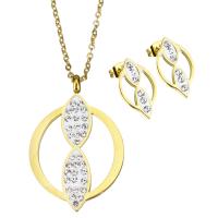 Bijoux strass en acier inoxydable Set, boucle d'oreille & collier, avec argile, beignet, Placage de couleur d'or, chaîne ovale & pour femme 2mm Environ 17.5 pouce, Vendu par fixé