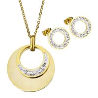 Bijoux strass en acier inoxydable Set, boucle d'oreille & collier, avec argile, beignet, Placage de couleur d'or, chaîne ovale & pour femme  2mm Environ 17.5 pouce, Vendu par fixé