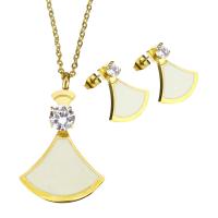 Bijoux strass en acier inoxydable Set, boucle d'oreille & collier, avec résine, Placage de couleur d'or, chaîne ovale & pour femme & avec strass 2mm Environ 18 pouce, Vendu par fixé