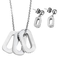 Bijoux strass en acier inoxydable Set, boucle d'oreille & collier, avec argile, rectangle, chaîne ovale & pour femme, couleur originale  2mm, 23mm Environ 17.5 pouce, Vendu par fixé