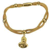 Edelstahl Charm Armband, goldfarben plattiert, Armband  Bettelarmband & Laterne Kette & für Frau & 2 strängig, 16x21mm, 3mm, Länge:ca. 8 ZollInch, verkauft von Strang