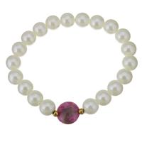 Bracelets de perles en plastique, perle de plastique, avec Dyed Jade & acier inoxydable, Placage de couleur d'or, pour femme, 14mm, 10mm Environ 8 pouce, Vendu par brin