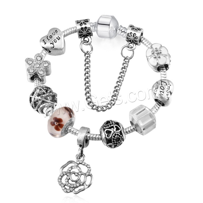 European Match Cristal Bracelets, alliage de zinc, avec chalumeau, Cerise oriental, Plaqué de couleur d'argent, longueur différente pour le choix & pour femme & émail & avec strass, plus de couleurs à choisir, Vendu par brin