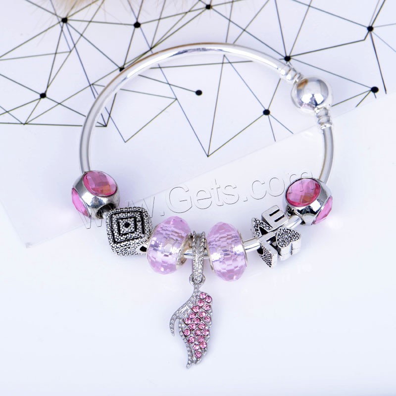 European Match Cristal Bracelets, alliage de zinc, avec chalumeau, forme de plume, Plaqué de couleur d'argent, normes différentes pour le choix & pour femme & avec strass, plus de couleurs à choisir, Vendu par PC