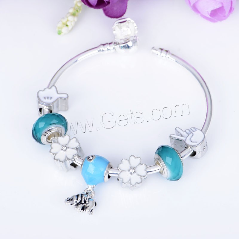 European Match Cristal Bracelets, alliage de zinc, avec chalumeau, éléphant, Plaqué de couleur d'argent, normes différentes pour le choix & pour femme & émail, Vendu par PC