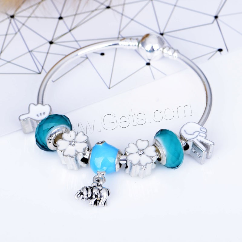 European Match Cristal Bracelets, alliage de zinc, avec chalumeau, éléphant, Plaqué de couleur d'argent, normes différentes pour le choix & pour femme & émail, Vendu par PC