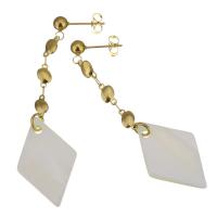 Stainless Steel Drop Earring, with White Shell, gold color plated, for woman, white, 66mm 