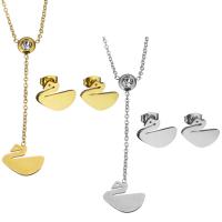 Bijoux strass en acier inoxydable Set, boucle d'oreille & collier, avec 2Inch chaînes de rallonge, cygne, Placage, chaîne ovale & pour femme & avec strass, plus de couleurs à choisir 1.5mm Environ 16 pouce, Vendu par fixé