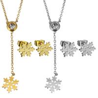 Bijoux strass en acier inoxydable Set, boucle d'oreille & collier, avec 2Inch chaînes de rallonge, flocon de neige, Placage, chaîne ovale & pour femme & avec strass, plus de couleurs à choisir 1.5mm Environ 16 pouce, Vendu par fixé