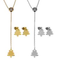 Bijoux strass en acier inoxydable Set, boucle d'oreille & collier, avec 2Inch chaînes de rallonge, arbre de noël, Placage, chaîne ovale & pour femme & avec strass, plus de couleurs à choisir 1.5mm Environ 16 pouce, Vendu par fixé