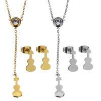 Bijoux strass en acier inoxydable Set, boucle d'oreille & collier, avec 2Inch chaînes de rallonge, guitare, Placage, chaîne ovale & pour femme & avec strass, plus de couleurs à choisir 1.5mm Environ 16 pouce, Vendu par fixé