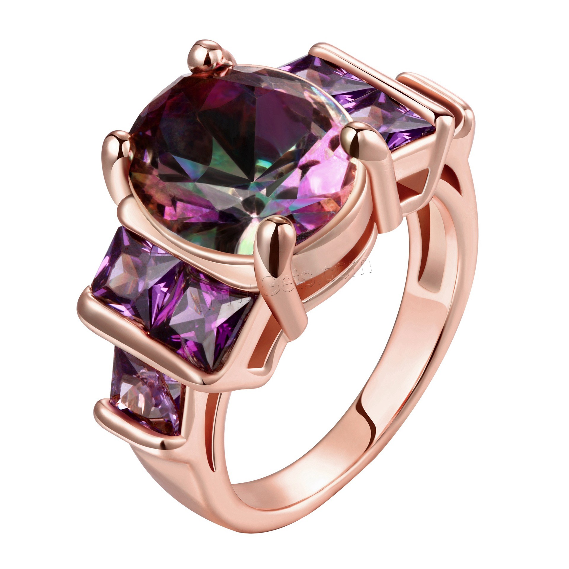 Brass Finger Ring, with Amethyst, plated, different size for choice & for woman, more colors for choice, Sold By PC