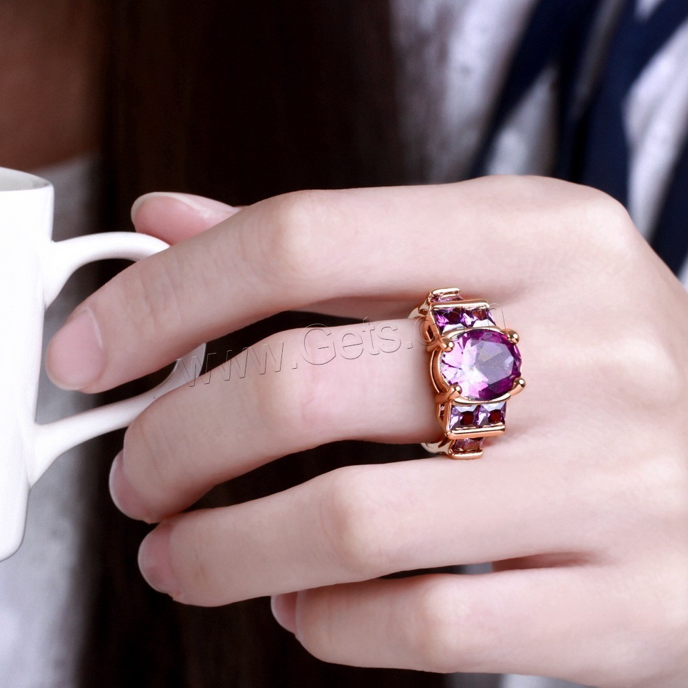 Brass Finger Ring, with Amethyst, plated, different size for choice & for woman, more colors for choice, Sold By PC