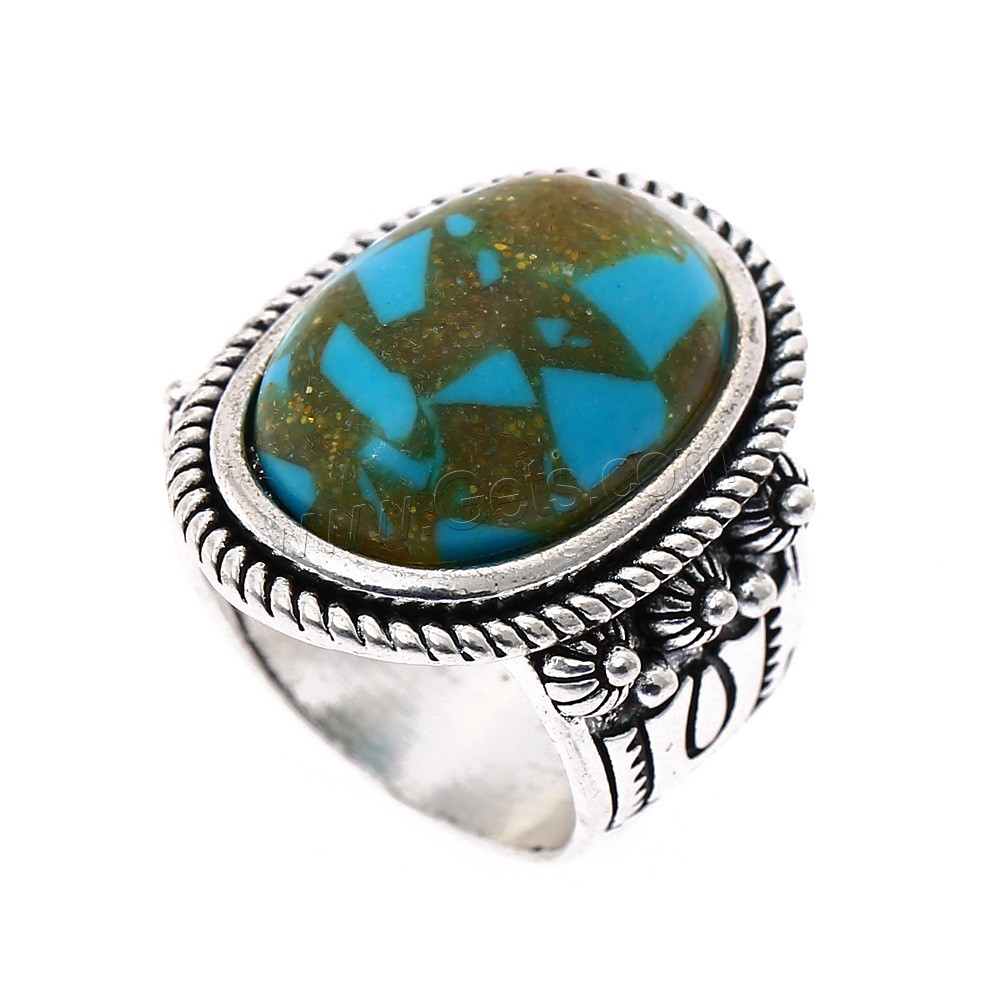 Bague en alliage Zinc turquoise, alliage de zinc, avec turquoise, Placage de couleur argentée, normes différentes pour le choix & pour femme & noircir, vert, Vendu par PC