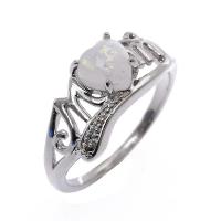 Gemstone Zinc Alloy Finger Ring, with Opal, silver color plated & for woman, white 