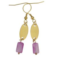 Stainless Steel Drop Earring, with Lampwork, gold color plated, for woman, purple, 55mm 