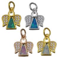 Cubic Zirconia Micro Pave Brass Pendant, with Opal, Wing Shape, plated, micro pave cubic zirconia Approx 4mm 