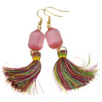 acero inoxidable Pendiente de Borla, con Hilo de algodón & Ojo de gato, chapado en color dorado, para mujer, multicolor, 73mm, 12x23mm, Vendido por Par