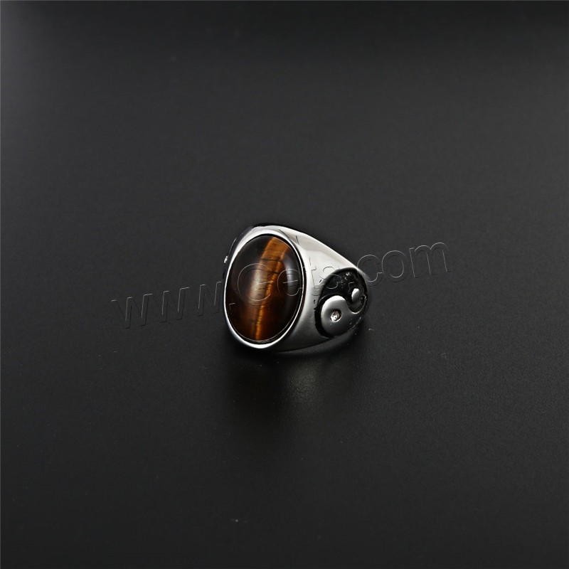 Acier titane bague, avec oeil de tigre & verre, Placage, normes différentes pour le choix & pour homme & noircir, plus de couleurs à choisir, 19mm, 16x12mm, Vendu par PC