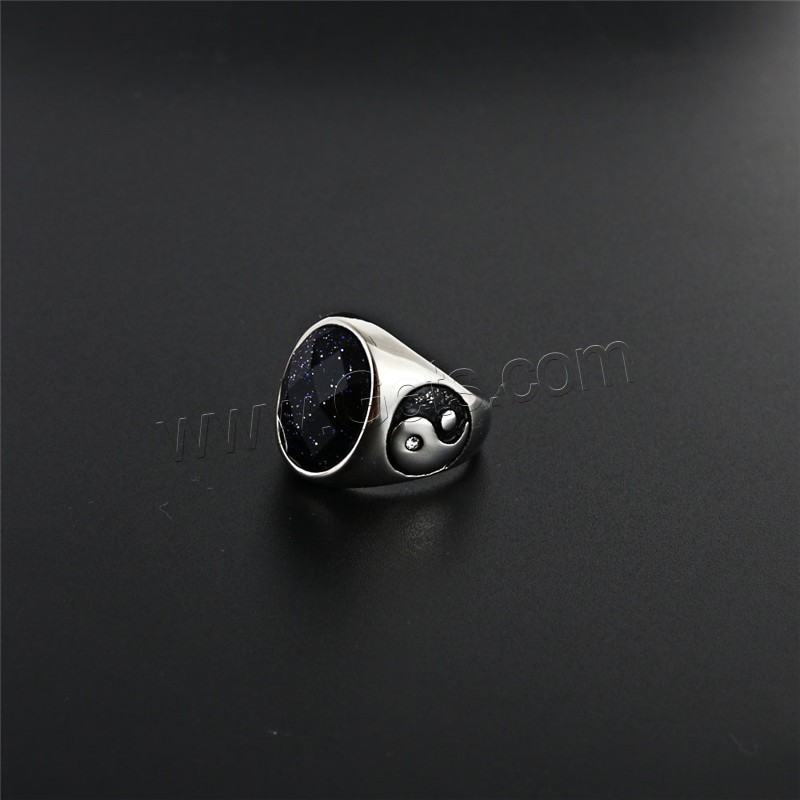 Acier titane bague, avec oeil de tigre & verre, Placage, normes différentes pour le choix & pour homme & noircir, plus de couleurs à choisir, 19mm, 16x12mm, Vendu par PC