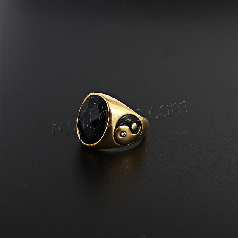 Acier titane bague, avec oeil de tigre & verre, Placage, normes différentes pour le choix & pour homme & noircir, plus de couleurs à choisir, 19mm, 16x12mm, Vendu par PC