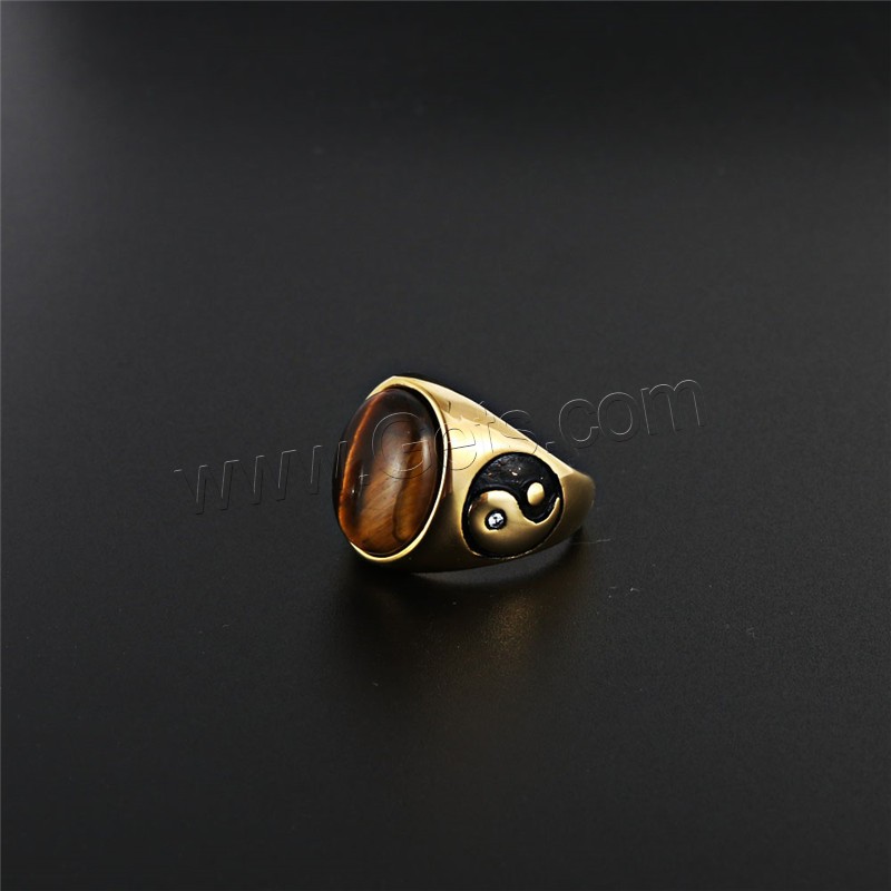 Titanium Steel Finger Ring, with Tiger Eye & Glass, plated, different size for choice & for man & blacken, more colors for choice, 19mm, 16x12mm, Sold By PC