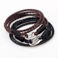 Acier titane bracelet, avec Faux cuir, acier inoxydable fermoir homard, Placage de couleur platine, Vintage & pour homme, plus de couleurs à choisir, 65mm Environ 16.74 pouce, Vendu par brin