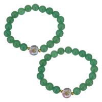 Grüne Achat Armbänder, Edelstahl, mit Grüner Achat & Lampwork, goldfarben plattiert, für Frau, keine, 12x13mm, 10mm, Länge:ca. 7 ZollInch, verkauft von Strang