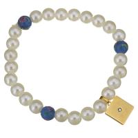 Joyas de perlas de vidrio de pulseras, acero inoxidable, con Cristal de murano & Perlas de vidrio, chapado en color dorado, para mujer & con diamantes de imitación, Blanco, 12x14mm, 8mm, longitud:aproximado 8 Inch, Vendido por Sarta