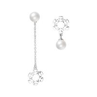 Plata de ley 925 Pendientes asimétricos, con Shell Pearl, Copo de Nieve, chapado en platina real, para mujer, 51mm, 24mm, Vendido por Par