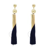 Zinc Alloy Tassel Earring, with Cotton Thread, gold color plated, for woman 