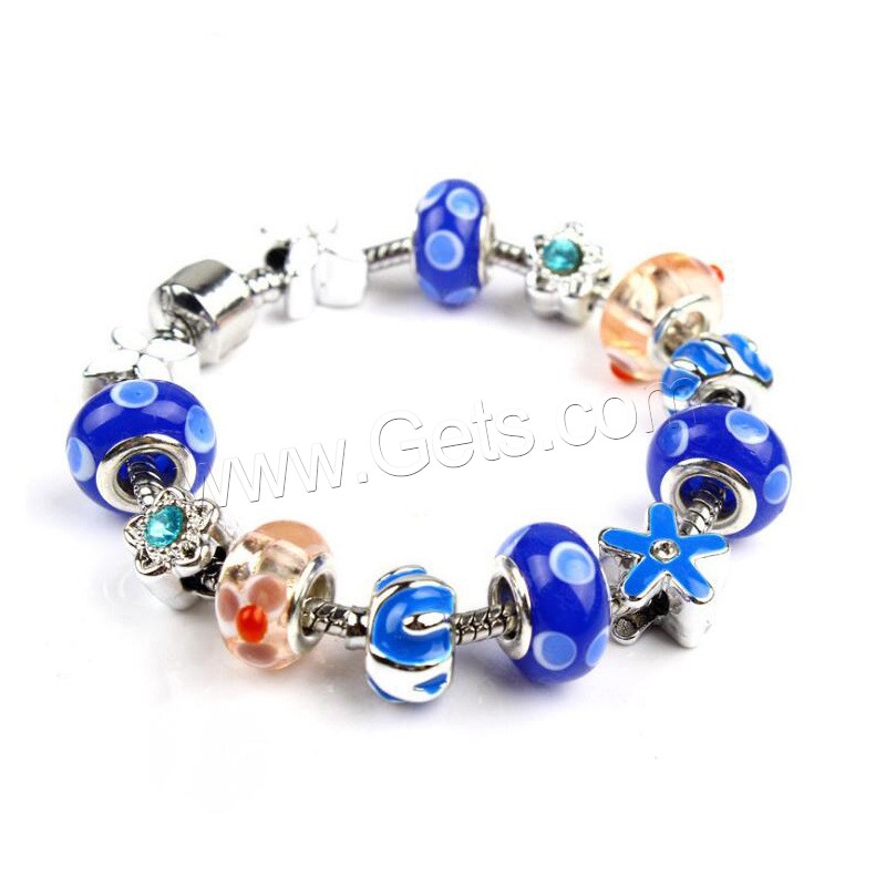 Europa gemischt Kristall Armbänder, Zinklegierung, mit Lampwork, silberfarben plattiert, unterschiedliche Länge der Wahl & unisex & verschiedene Stile für Wahl & Emaille & mit Strass, verkauft von Strang