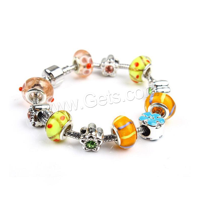 Europa gemischt Kristall Armbänder, Zinklegierung, mit Lampwork, silberfarben plattiert, unterschiedliche Länge der Wahl & unisex & verschiedene Stile für Wahl & Emaille & mit Strass, verkauft von Strang