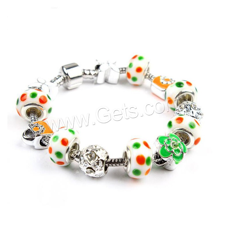 Europa gemischt Kristall Armbänder, Zinklegierung, mit Lampwork, silberfarben plattiert, unterschiedliche Länge der Wahl & unisex & verschiedene Stile für Wahl & Emaille & mit Strass, verkauft von Strang