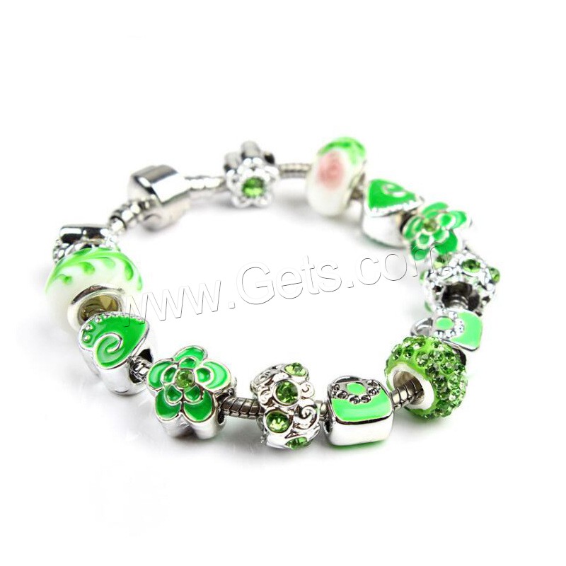 Europa gemischt Kristall Armbänder, Zinklegierung, mit Lampwork, silberfarben plattiert, unterschiedliche Länge der Wahl & unisex & verschiedene Stile für Wahl & Emaille & mit Strass, verkauft von Strang